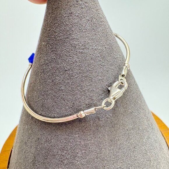 Sterling Silver 925 Child's Size Blue Cube Stone & Silver Tubing Bracelet 5" L - Picture 8 of 15
